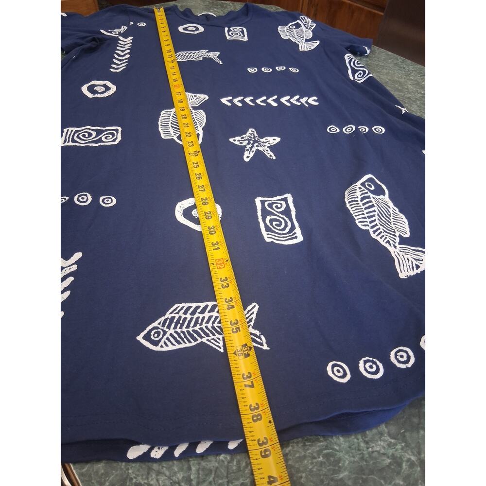 VTG Exist Sports Line Dress Sz L XL Fish Hand Stamped Short Sleeve Cotton Blue - Picture 5 of 7